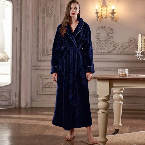 Terry Treat Jacquard Flannel Bath Robes Navy Blue